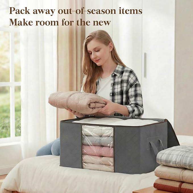 Lifewit 90L Large Storage Bags, 6 Pack Closet Organizers and Storage, Clothes Storage Bins with Lids, Foldable Storage Containers with Reinforced Handles for Clothing, Blanket, Bedding, Comforter Gray