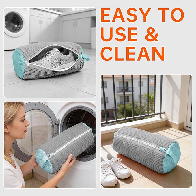 2PCS Shoe Washing Machine Bgs,Laundry Shoe Bags for Washer and Dryer, Reusable and Durable Zipper Sneaker Shoe Washing Bag, Tennis Shoe Cleaning Bag for All Shoe Types (Grey)