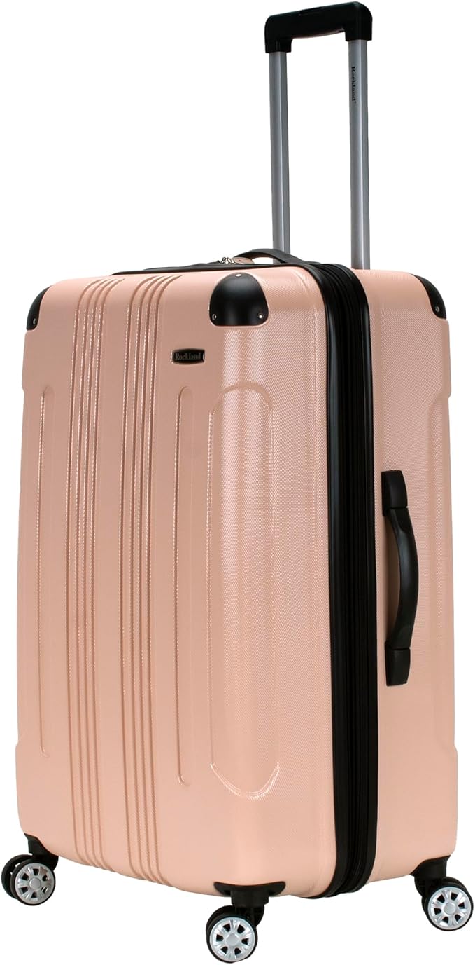 Rockland London Hardside Expandable Spinner Wheel Luggage, Champagne, Checked-Large 28-Inch