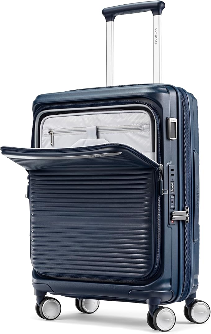 Samsonite Paralux Global Carry-On Luggage - Innovative Design - Quick Access Front Pocket - Dual Suspension Wheel Technology - TSA Lock - Expandable - Includes Removable Packing Cubes - Midnight Navy