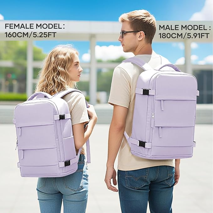 coowoz Large Travel Backpack For Women Men,Carry On Flight Approved,Hiking Waterproof Outdoor Sports Rucksack Casual Daypack Fit 15.6 Inch Laptop Shoes Compartment (Purple)