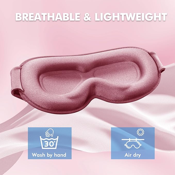 Sleep Eye Mask for Men Women, Sleeping Mask for Side Sleeper, Travel Blackout Night Blindfold Eye Shade Cover with Adjustable Strap (Pink-Side Sleeper)