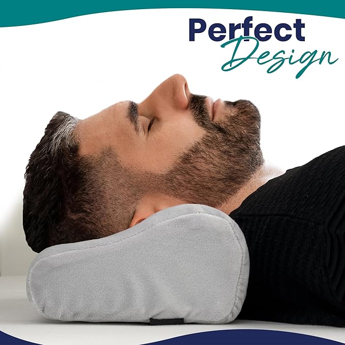 Memory Foam Headrest Pillow for Recliner – B-Shaped Neck Pillow with Stabilizer Strap, Non-Slip Backing, Soft Plush Fabric - Ultimate Neck Support and Pain Relief (Ash Gray)