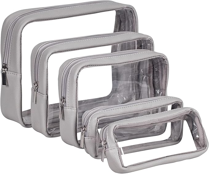 TSA Approved 5-Piece Diaper Bag Organizer Pouch Set Clear Waterproof TPU Kids Toiletry Storage Set Travel Packing Clutch Cube Bags for Baby Nursing (Light Gray)