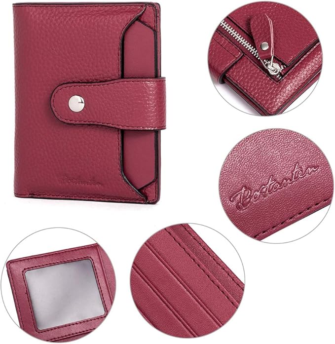 BOSTANTEN Women Leather Wallet RFID Blocking Small Bifold Zipper Pocket Wallet Card Case Purse with ID Window