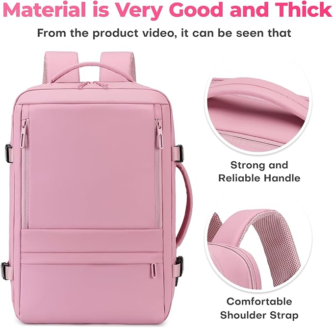 Travel Backpack for Women | Expandable Carry On Backpack with 17.3 Inch Laptop Compartment - Personal Item Travel Bags for Women Nurse Work Bag for Traveling Weekender Business College - Pink