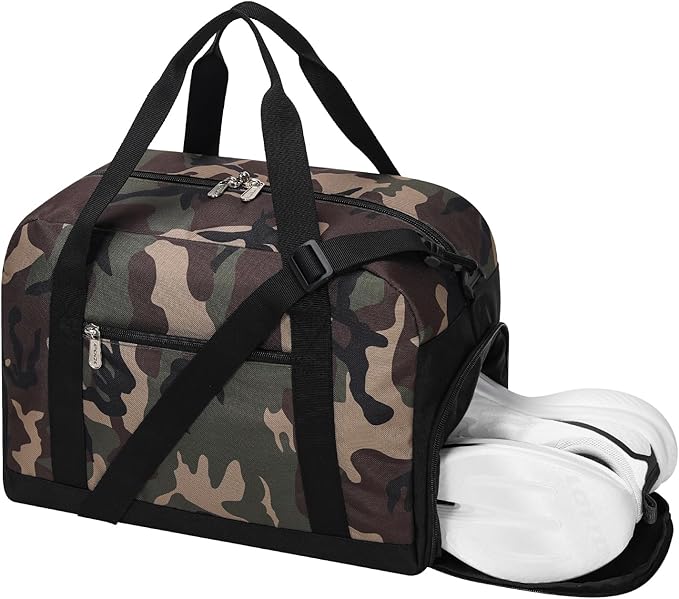 Small Gym Bag 14 inch lightweight Carry On Mini Duffel Bag with Shoe Compartment for Travel Sport - Camouflage