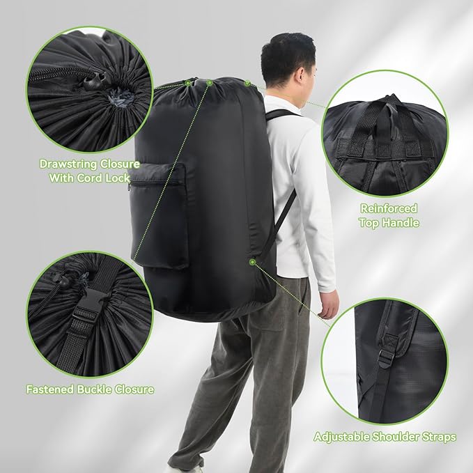 OTraki Large Laundry Backpack 100L Heavy Duty Travel Laundry Bags Hamper Bag with Adjustable Shoulder Straps Pocket Drawstring Closure Drying Do Not Exceed 176℉
