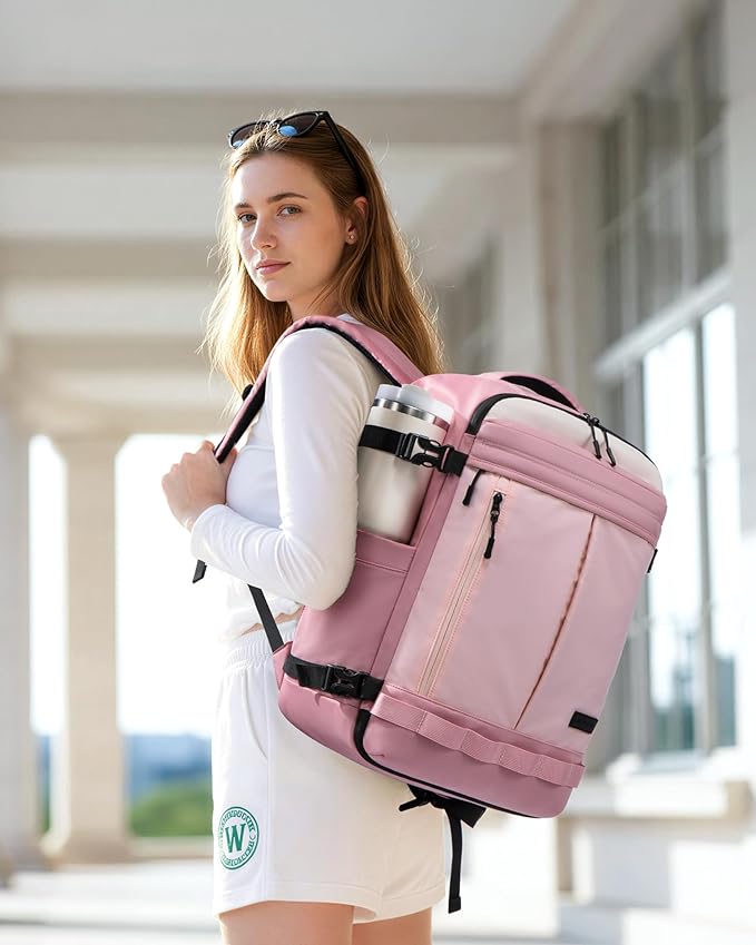 LOVEVOOK 50L Travel Backpack for Women, Airline Approved Carry On Luggage with 3 Cubes Accessories, TSA Personal Item Travel Cruise Essentials, Waterproof Weekender Overnight Bags fits 17" Laptop