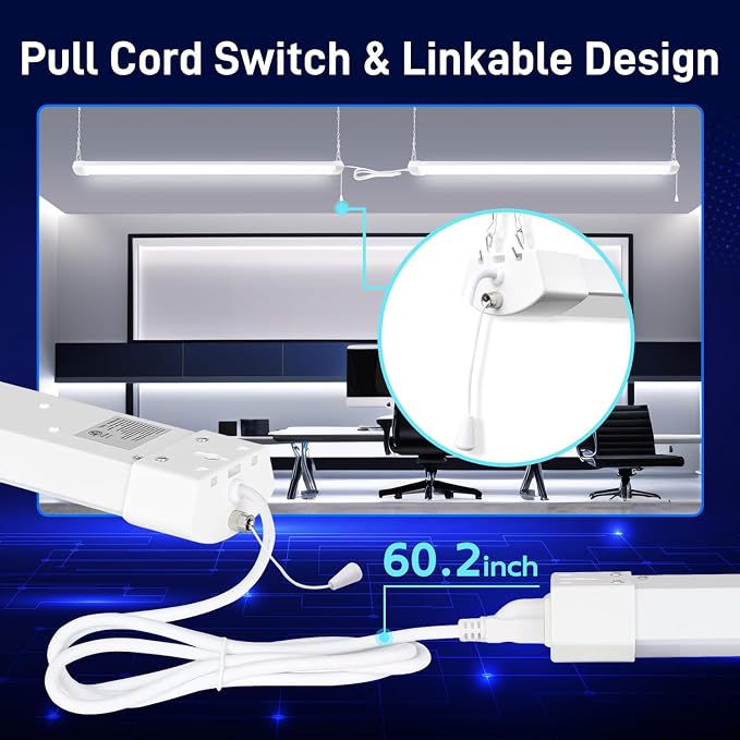 hykolity 4FT 120W LED Shop Light Linkable,13000LM(400w Equivalent) | 5000K Utility Shop Lights for Garages, Workshop, Basements, Hanging or FlushMount, with Power Cord and Pull Chain,ETL,2 Pack