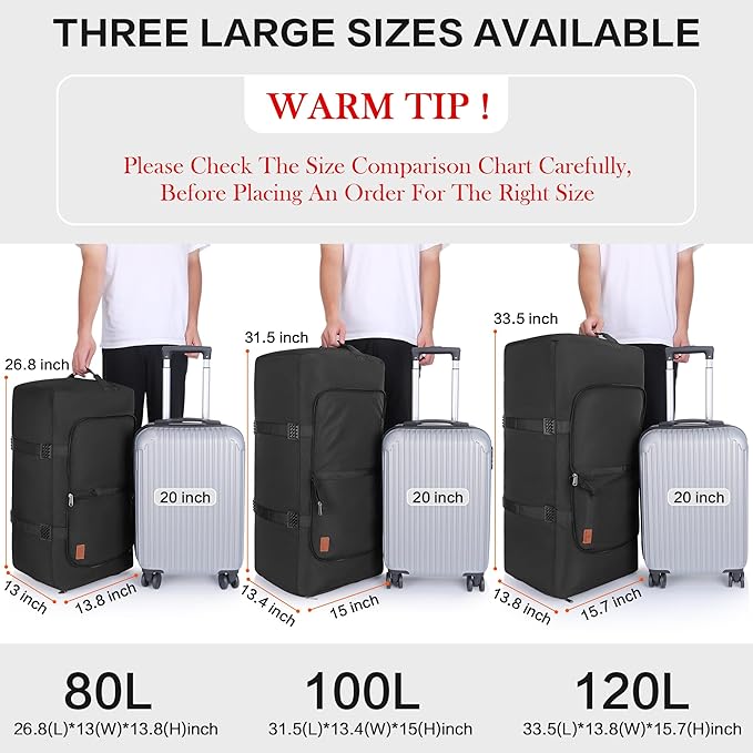 80L Duffle Bag for Travel, Large Foldable Waterproof Travel Duffel Bags Weekender Overnight Bag for Men and Women with Shoe Compartment (Black)