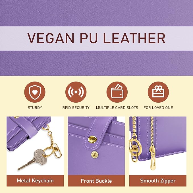 Jogjam Purple Rfid Ladies Wallet, Small Slim Thin Compact Credit Card Women Wallet, PU Leather Bifold Cash Zipper Coin Pocket ID Window for Female