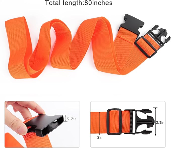 2Pcs Luggage Straps for Suitcase Travel Accessories TSA Approved, 80In Long Belts to Keep Your Suitcase Secure, Adjustable Bag Straps with Quick-Release Buckle for Travel Bag Closure, Orange