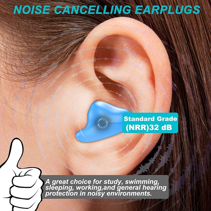 Silicone Ear Plugs for Sleeping Swimming,Reusable Moldable Noise Cancelling Earplugs for Shooting Range, Swimmers, Snoring, Airplanes, Travel, Work, Studying, (16-Pillows)