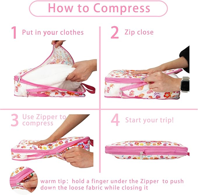 6 Pcs Compression Packing Cubes for Travel, Waterproof Luggage Organizer Washable Storage Bags Set - Packaging Cubes for Backpack Travel and Carry-Ons