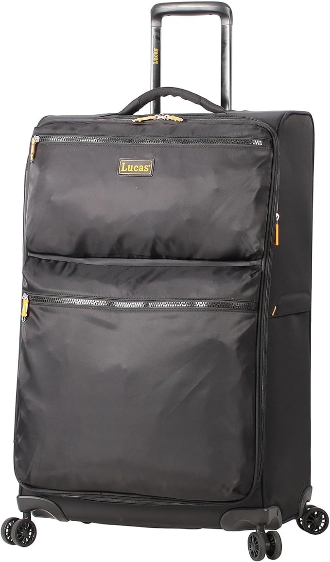 LUCAS Designer Luggage Collection - Expandable 24 Inch Softside Bag - Durable Mid-sized Ultra Lightweight Checked Suitcase with 8-Rolling Spinner Wheels (Black)
