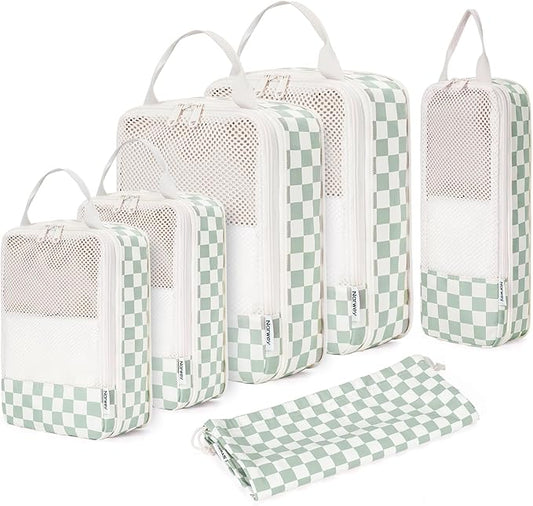 Narwey 6 Set/5 Set Compression Packing Cubes for Travel Kids Women Carry on, Packing Organizers Bag for Backpack Luggage Suitcase Duffle Bags