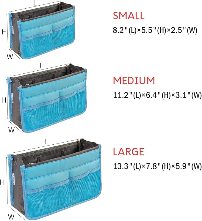 Vercord Purse Organizer Insert for Handbags Bag Organizers Inside Tote Pocketbook Women Nurse Nylon 13 Pockets Blue Large