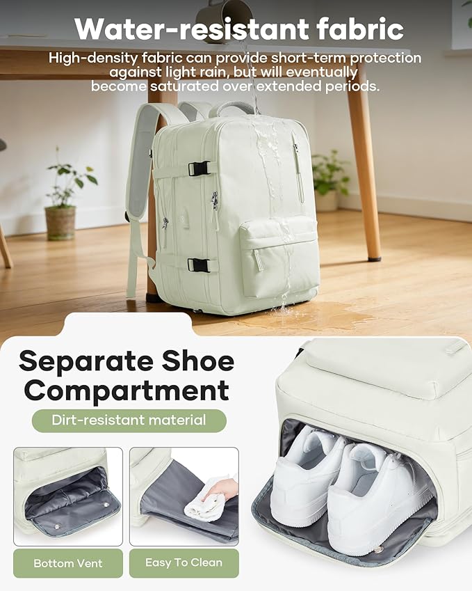 VECAVE Vacuum Backpack Travel with Pump, Expandable Personal Item Carry on Backpacks for Women Men, Laptop Waterproof Work Compression bags with USB Casual Daypack White
