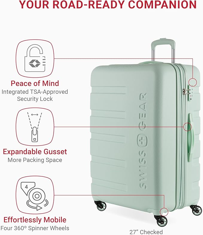 SwissGear 7366 Signature Hardside Expandable Luggage with Spinner Wheels, TSA Lock, Cup-Holder, Clearly Aqua, 3-Piece Set (19/23/27)