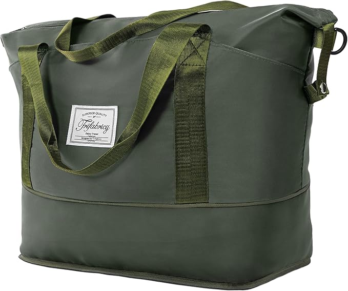 Travel Duffel Bag - Large Shoulder Weekender Overnight Bag, Carry on Bag with Wet Pocket, Waterproof Expandable Duffel Bag with Trolley Sleeve, Sports Tote Gym Bag for Women, Olive Green