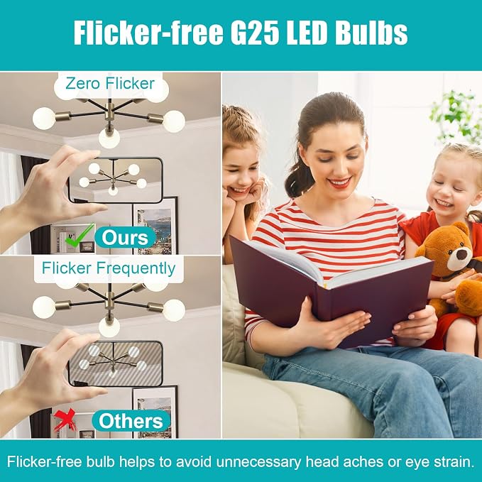 12 Pack LED Vanity Barthroom Light Bulbs 60W Equivalent 4000K Natural White | G25 LED Light Bulbs, E26 Base, CRI85+ Eye-Friendly, Type G Round Light Bulb Over Mirror, 120V, 5W, 500LM, Non-Dimmable