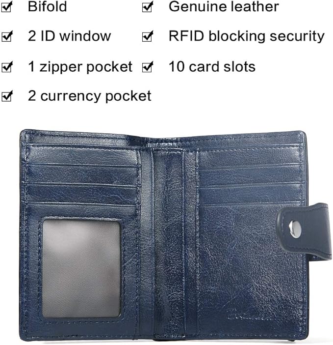BOSTANTEN Women Leather Wallet RFID Blocking Small Bifold Zipper Pocket Wallet Card Case Purse with ID Window