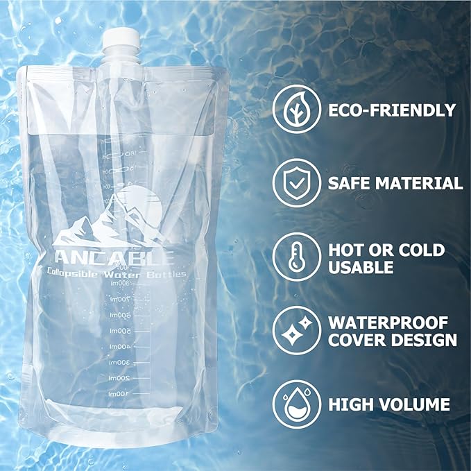 Ancable 64oz Collapsible Water Bottles, 6-Pack Reusable Travel Foldable Water Bottles for Hiking Camping Running Bike, BPA-Free Water Bottle