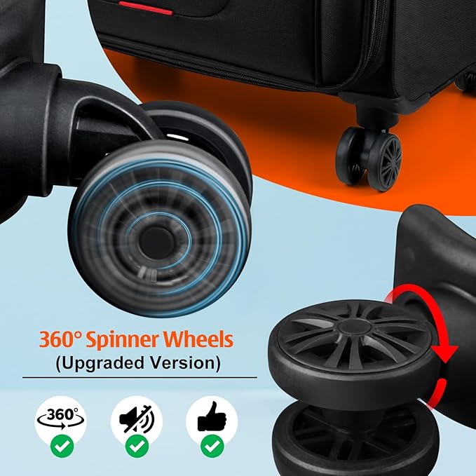 Verdi Luggage Sets of 2 Suitcase with Spinner Wheels Softside Expandable, Carry On Luggage with USB Port (Black, 2-Piece set(20/28))