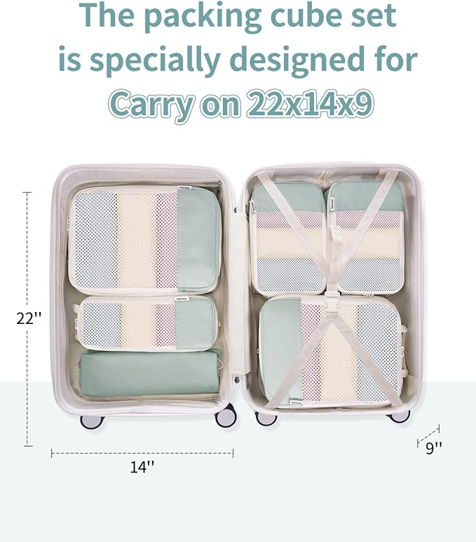 Narwey 6 Set/5 Set Compression Packing Cubes for Travel Kids Women Carry on, Packing Organizers Bag for Backpack Luggage Suitcase Duffle Bags