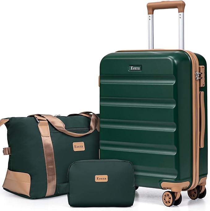 Luggage Sets 3 Piece,Suitcases with Wheels,Carry On Luggage Set,ABS Hard Case Luggage with TSA Lock Spinner Wheels(3 Piece Sets,Green(20"/DB/TB))