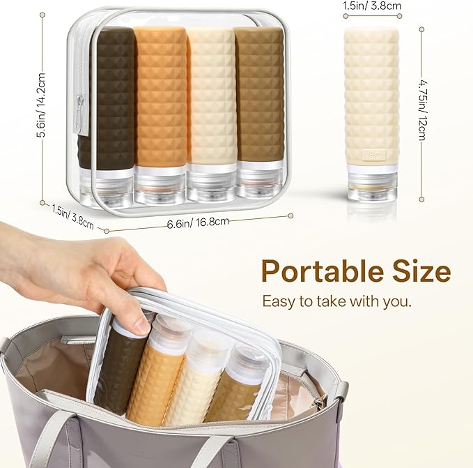 Travel Bottles for Toiletries, TSA Approved Travel Size Containers, Leak Proof Silicone Shampoo Bottles, Small Toiletry Containers with Clear Bag for Shampoo Conditioner Lotion