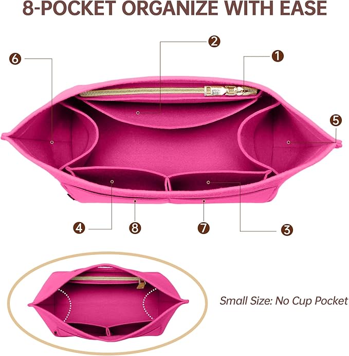 OPPOSHE Purse Organizer Insert for Longchamp Le Pliage, Premium Felt Long Champ Bag Handbag Women, Tote Organizer Insert with 9 Compartments (Large, Rosy)