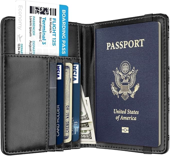 Passport Holder Cover,Traveling Passport Case Cute Passport Wallet for Women,Black Butterflies