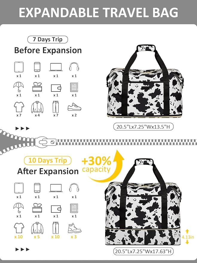 Expandable Travel Duffle Bags Weekender Overnight Bags for Women Men Hospital Bag for Women Labor Delivery with Toiletry Bag Waterproof