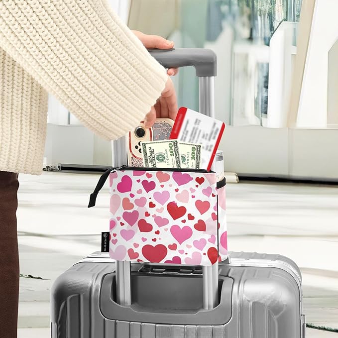 Luggage Cup Holder for Suitcases Free Hands Travel Cup Holder Portable Suitcase Cup Drink Holder Luggage Cup Caddy Bag Carrier White Pink Love Valentine
