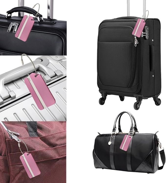 Aluminum Luggage Tags, Luggage Tag Holders for Travel Luggage Baggage Identifier by Ovener (5Pack Pink)