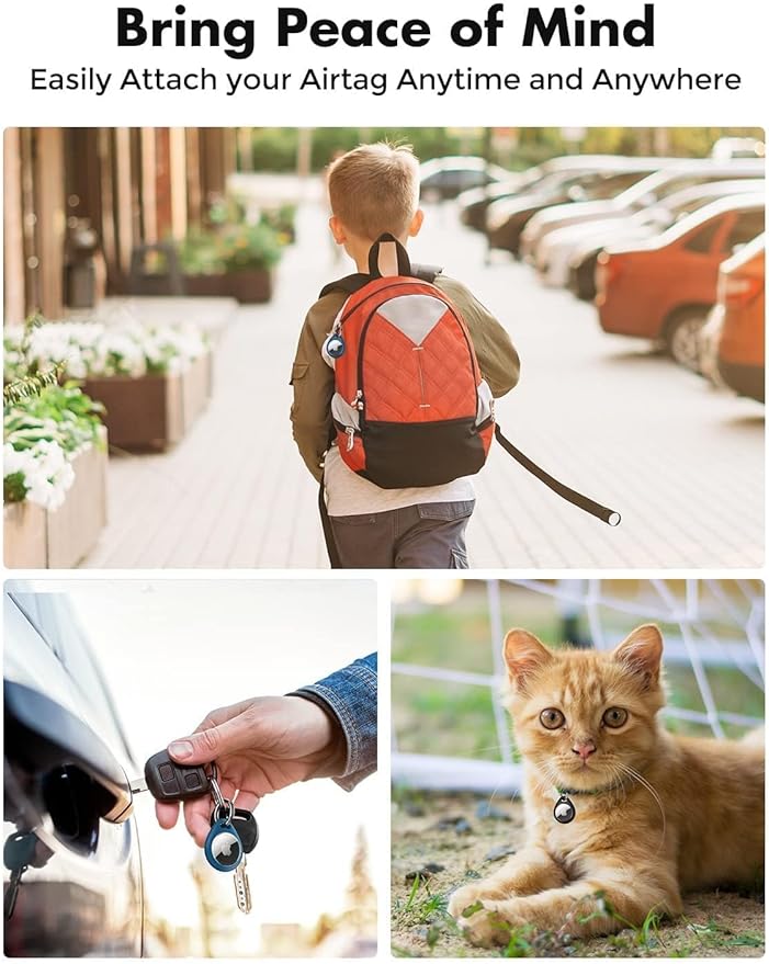 UNBREAKcable AirTag Holder for Apple - 4 Pack Air Tag Case [Fit Tightly Design] [Easy to Install] [Hold Securely] Waterproof TPU Protective Cover with Metal Keychain for Kids,Pet,Luggage,Backpack,Keys
