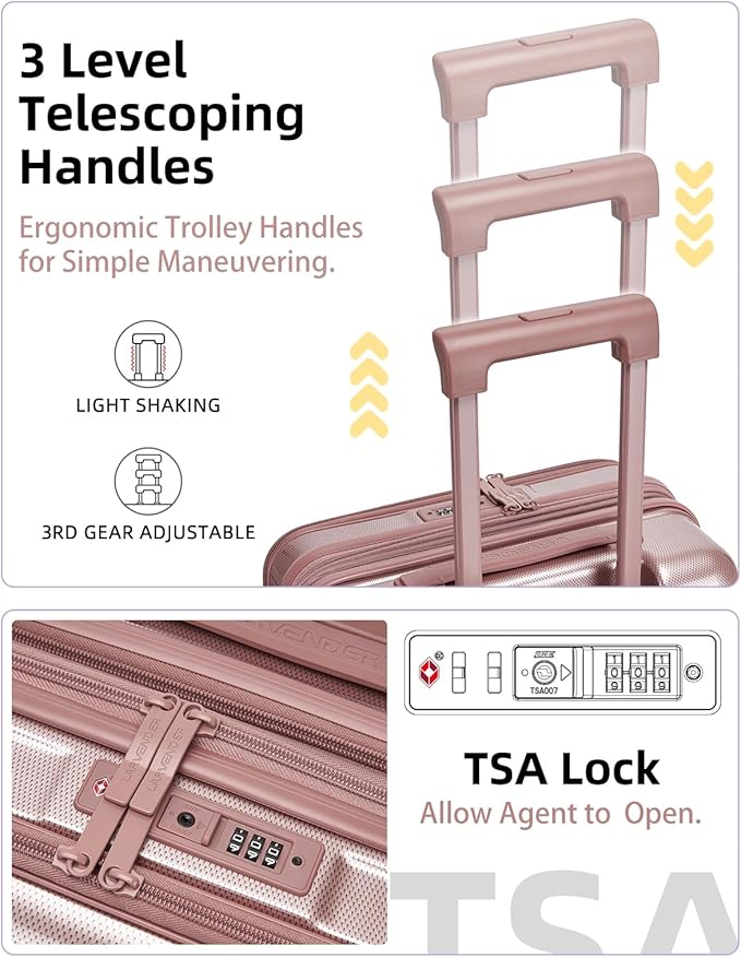 LARVENDER Carry On Luggage 22x14x9 Airline Approved, 20 Inch Expandable PC+ABS Hardside Carry On Luggage with Front Pocket Spinner Wheels TSA Lock for Women Men (Rose Gold)