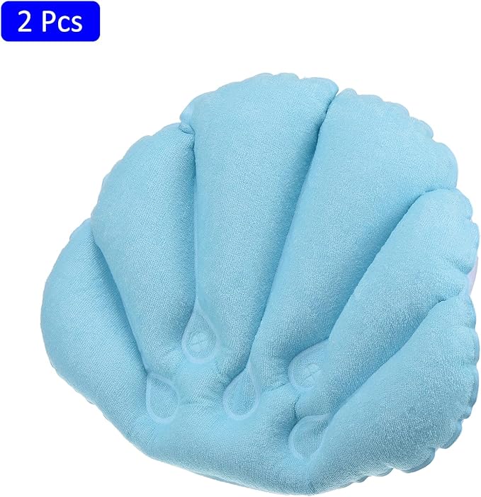 M METERXITY 2 Pack Inflatable Bath Pillow - Ultralight Inflatable Compressible Pillow with Suction Cups, Neck Support, Apply to Bathtub (Blue)
