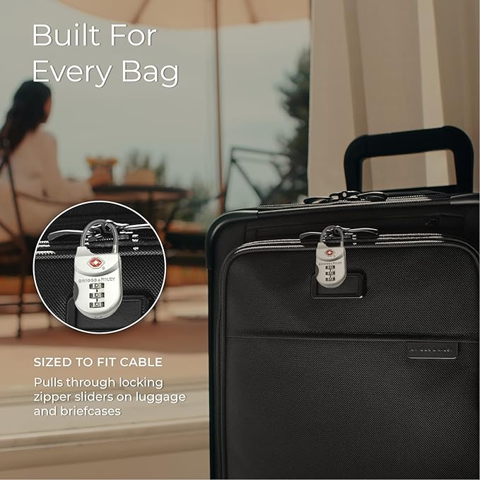 Briggs & Riley TSA Approved Cable Lock for Luggage & Suitcases - Travel Lock, 3 Digit Combination, Flexible Cable for Zippered Bags - Luggage Accessories, Olive