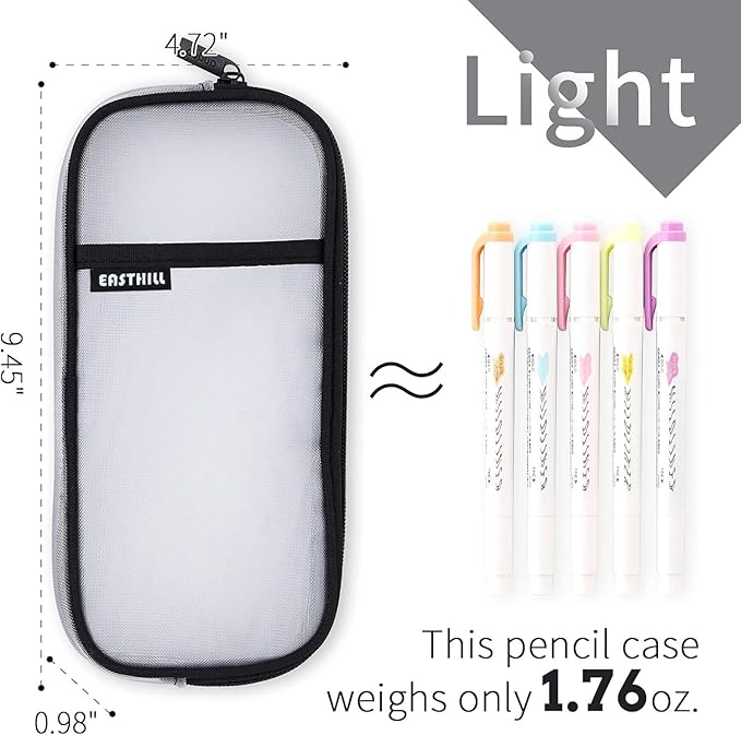 EASTHILL Grid Mesh Pen Pencil Case with Zipper Clear Makeup Color Pouch Cosmetics Bag Multi-Purpose Travel School Teen Girls and Boys Transparent Stationary Bag Office Organizer Box for Adluts(White