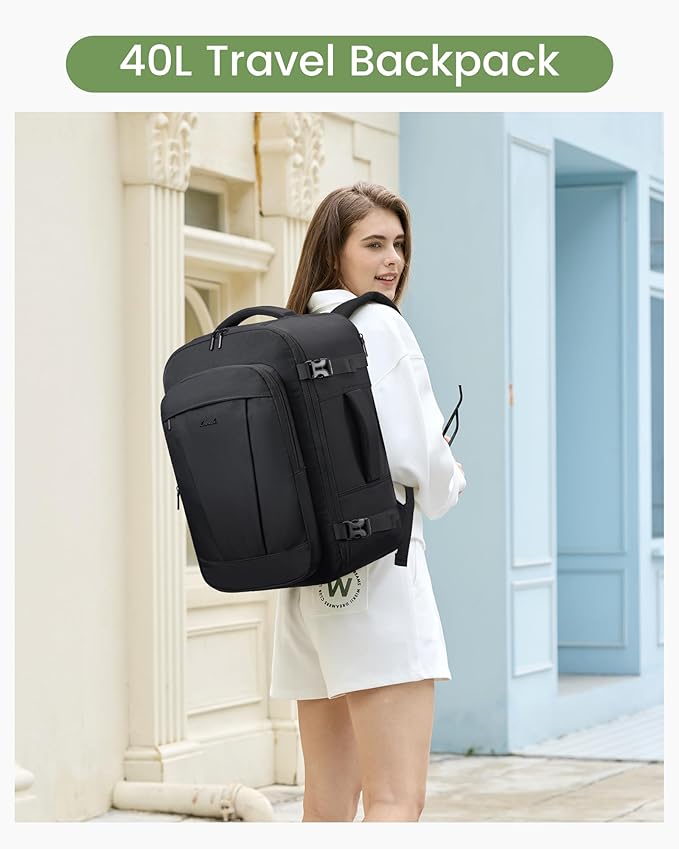 LOVEVOOK 40L Travel Backpack for Women & Men, Airline Approved Carry On Backpack, TSA Personal Item Bag fits 17.3 Inch Laptop, Waterproof Weekender Overnight Bags Suitcase for Work, Black