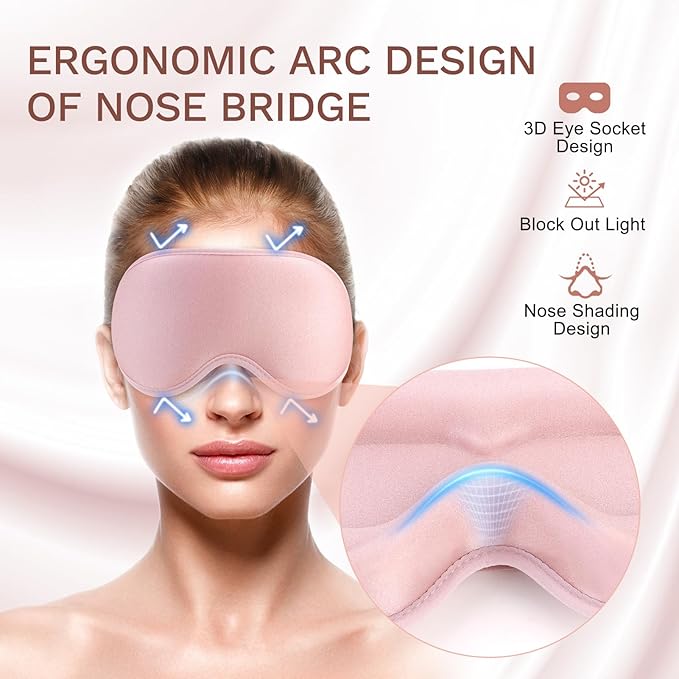 FlyCoco 99% Fully Block Out Light Eye Sleep Mask, 3D Deep Contoured Eyes Cover Zero Pressure, Long Lash Extension Eyes Mask with Adjustable Straps for Sleeping Travel Home Nap Rest Women Men (Pink)