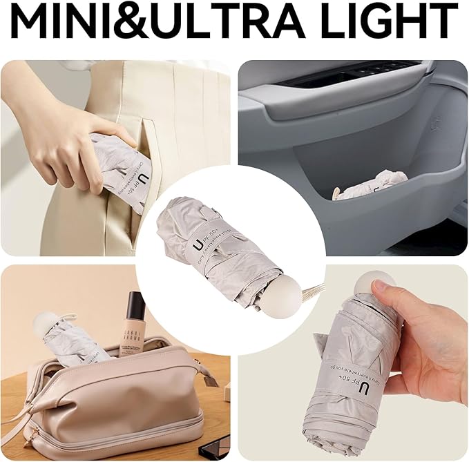 Mini Umbrella for Travel, Compact Folding Umbrella with Case, Lightweight 0.45lb Small Pocket for Backpack and Purse, Rain and Sun Protection - UPF 50+ Windproof Travel Umbrella Compact Mini for Outdoor Use