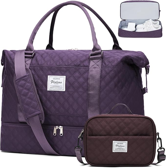 Weekender Bags for Women, Carry on Overnight Weekend Travel Duffel Bag with Shoes Compartment &Toiletry Bag, Personal Item Bag for Travel Business Trips Sport Hospital