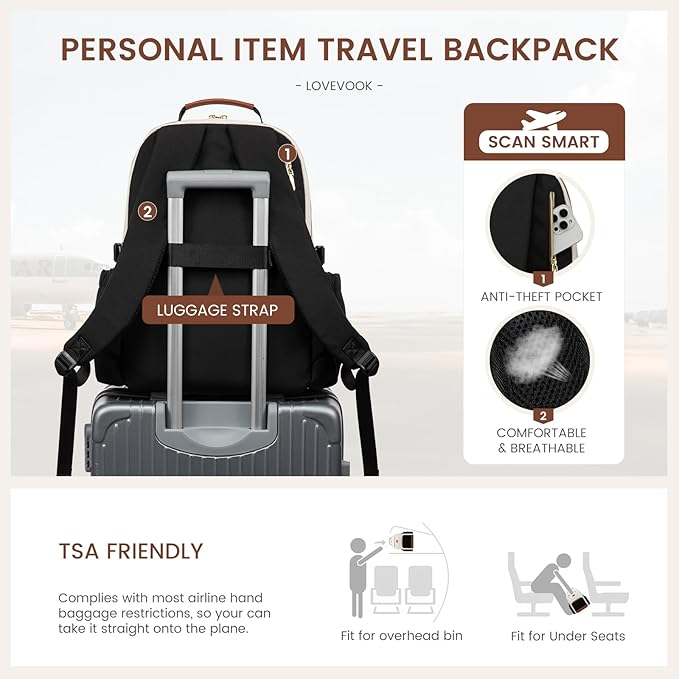 LOVEVOOK Laptop Backpack for Women with Pouch Pocket for Large Capacity Cup,15.6 Inch Teacher Nurse College Work Backpack Purse,Waterproof Laptop Bag Computer Back Pack for Travel, Beige-Red-Black