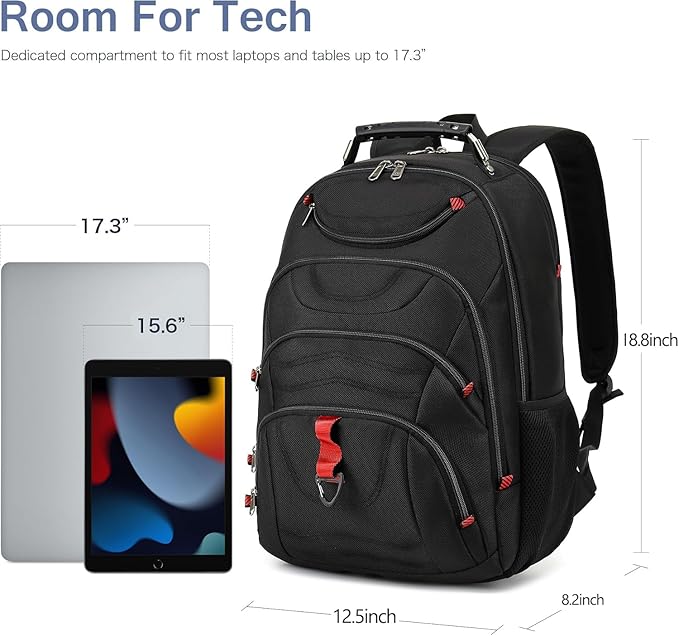 Boavan Laptop Backpack for men, 17.3 inch Laptop Bag with USB Port, Waterproof Travel Work Backpack Purse, Anti-Theft Teacher Nurse Doctor Casual Bookbags Office Business backpack ，Black