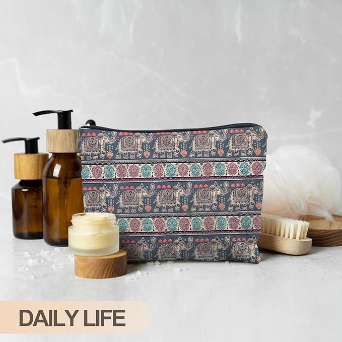 Bohemian Elephant Makeup Bag - Ethnic Indian Elephant Cosmetic Bags - Toiletry Bag - Boho Gifts