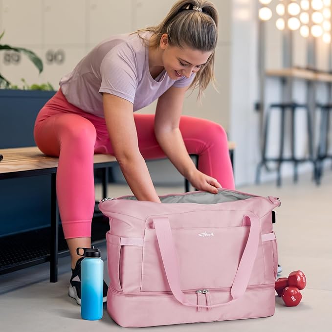 ETRONIK Gym Bag for Women, 45L Carry On Travel Duffel Bag with Shoes Compartment, Weekender Overnight Bag with Wet Pocket for Women, Travel, Gym, Weekend, Large Size